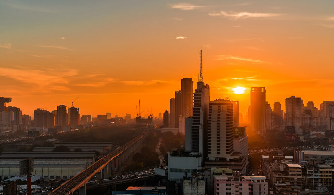 Bangkok skyline taken at sunset