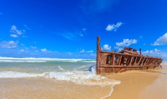 The famous shipwreck on the beach of Fraser Island in Australia