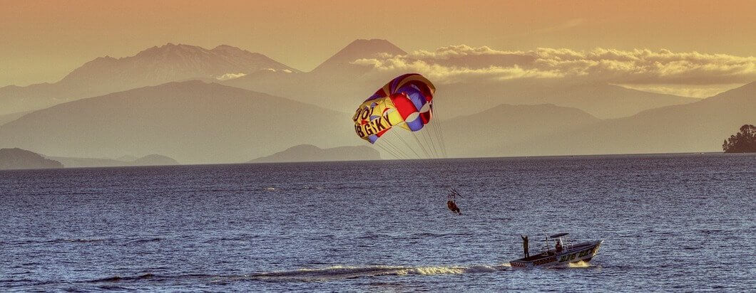 Someone parasailing in Lake Taupo