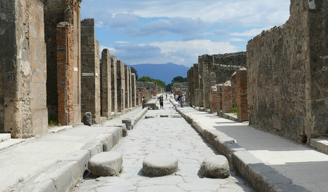 a street in the archeological site of Pomeii in Italy