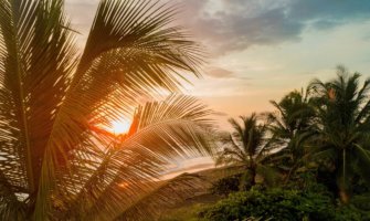 A relaxing beach scene at sunset in Costa Rica