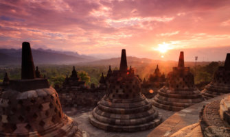 A sunrise photo at Borobudur in Indonesia