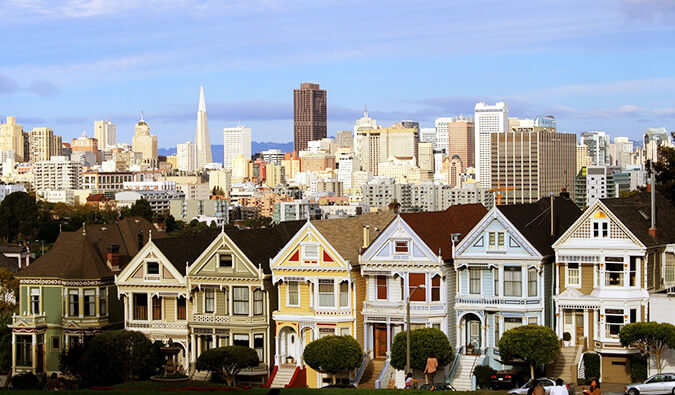 city view of San Francisco colorful houses tower blocks