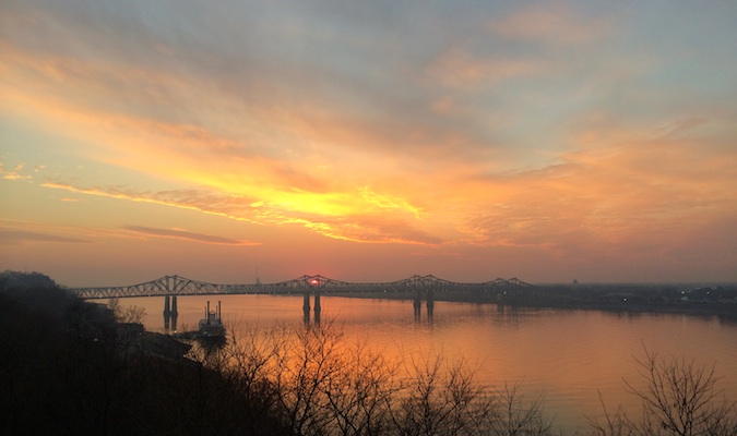 Sunset over the bridge in Natchez, MS