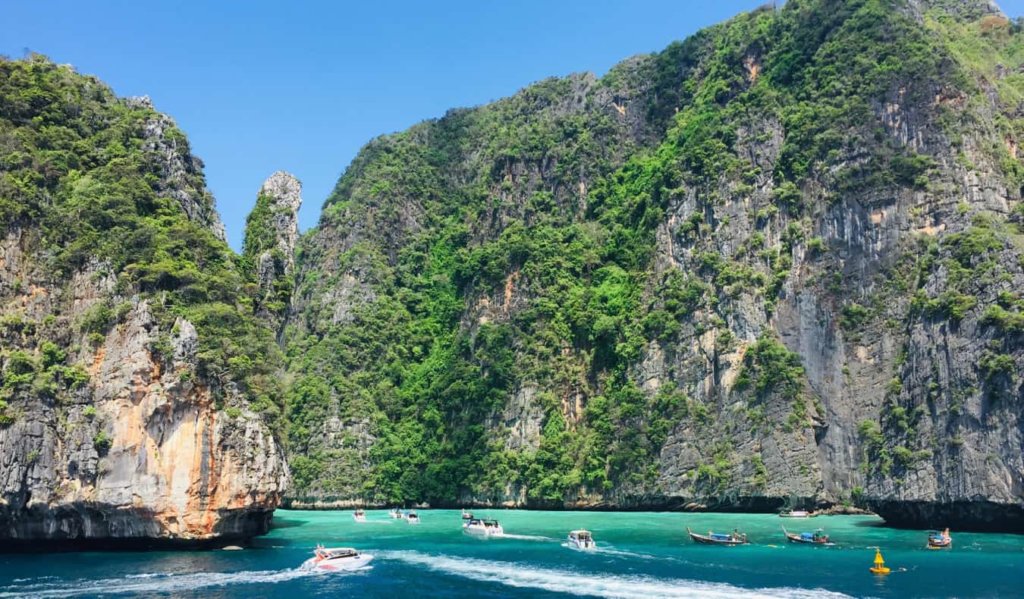 The busy and overcrowded island of Koh Phi Phi in Thailand