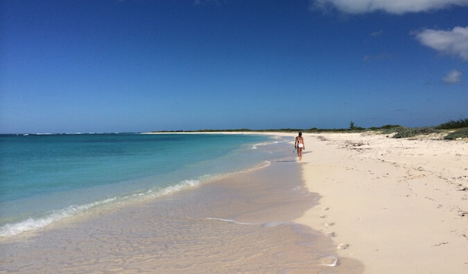 Walking down the beach on a tropical island