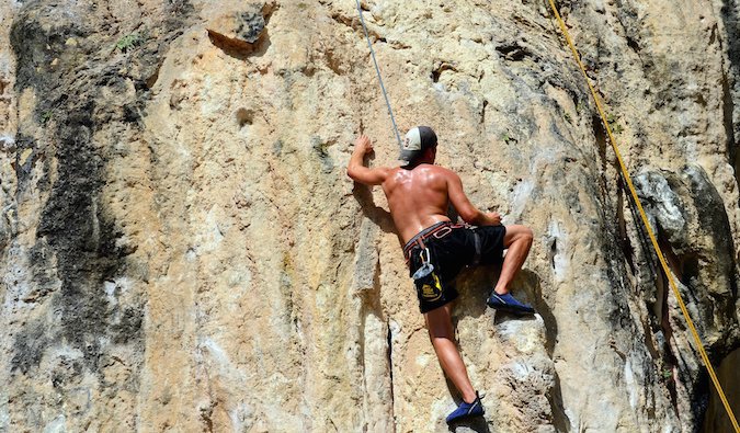 Steve Kamb rock climbing