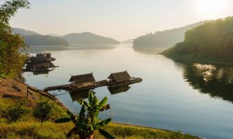 View over the tranquil Mekong River in Isaan, Thailand on a sunny day