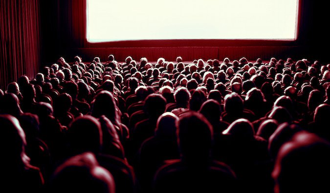 People in a movie theater stock image