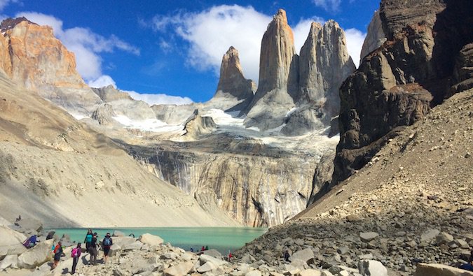 Wide shot of Torres del Paine in Patagonia, Chile