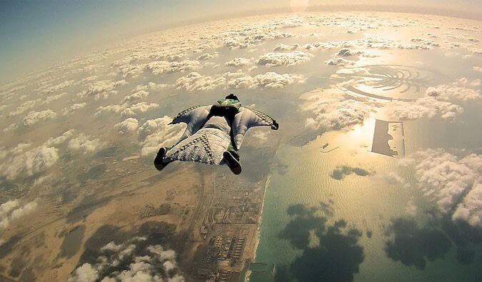 A guy jumping out of a plane