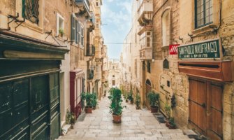 The ancient, narrow streets and old buildings of Malta