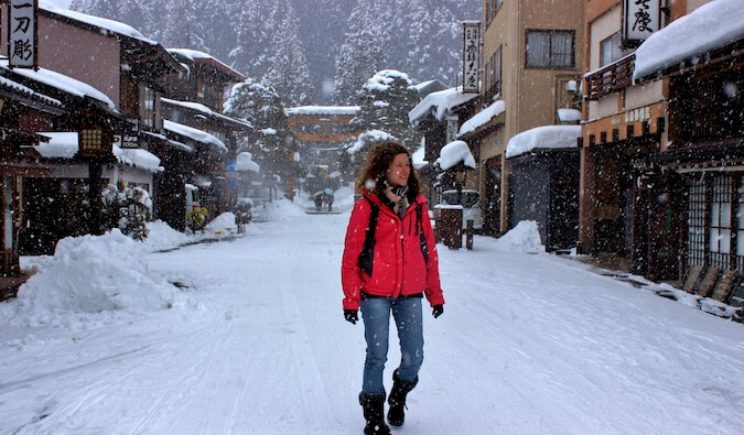 Angela walking in the snow