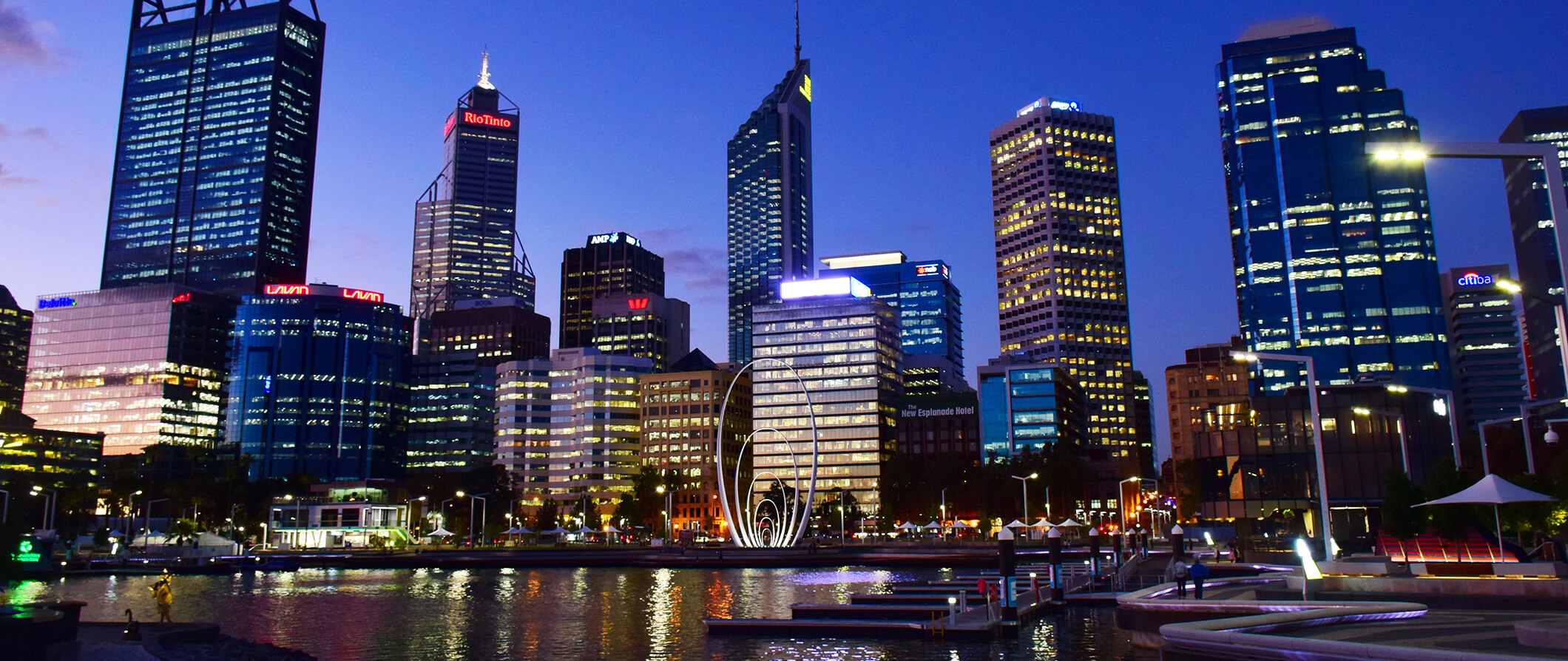 The city of Perth lit up at night. Night skyline in Perth Australia