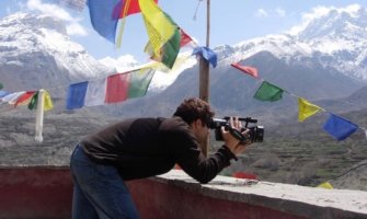 Brook filming in the mountains of Nepal