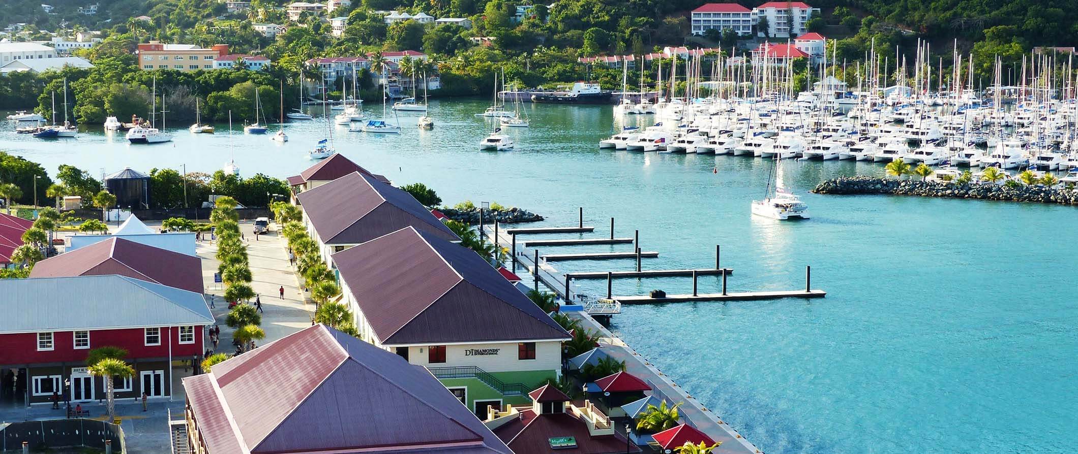 British Virgin Islands BVI port with sail boats moored