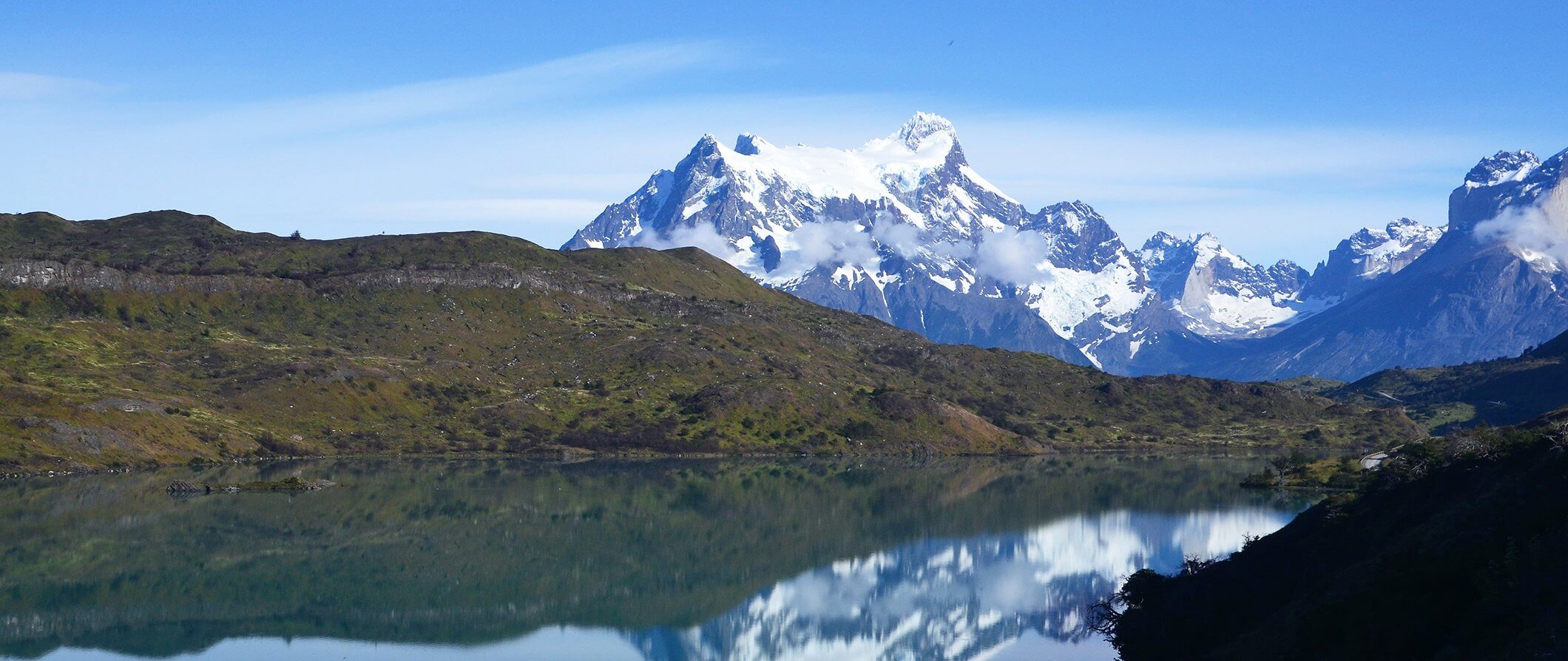 scenic view of Chile. Snow caped mountains in Chile overlooking a lake
