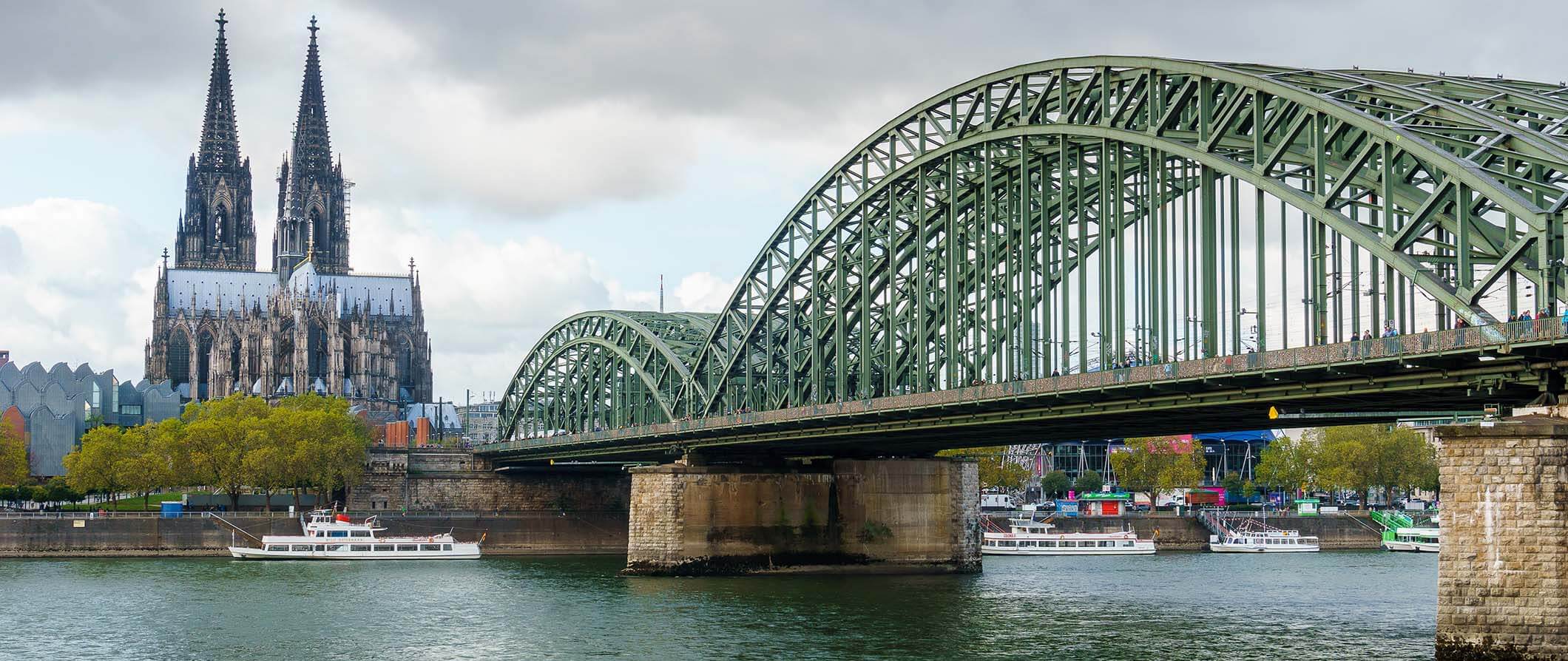 a bridge and cathedral in Cologne, Germany