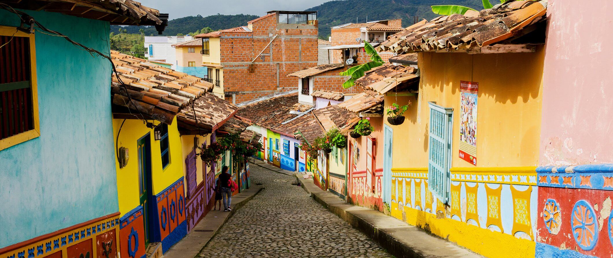 a colorful street in Colombia. Brightly painted houses in Colombia