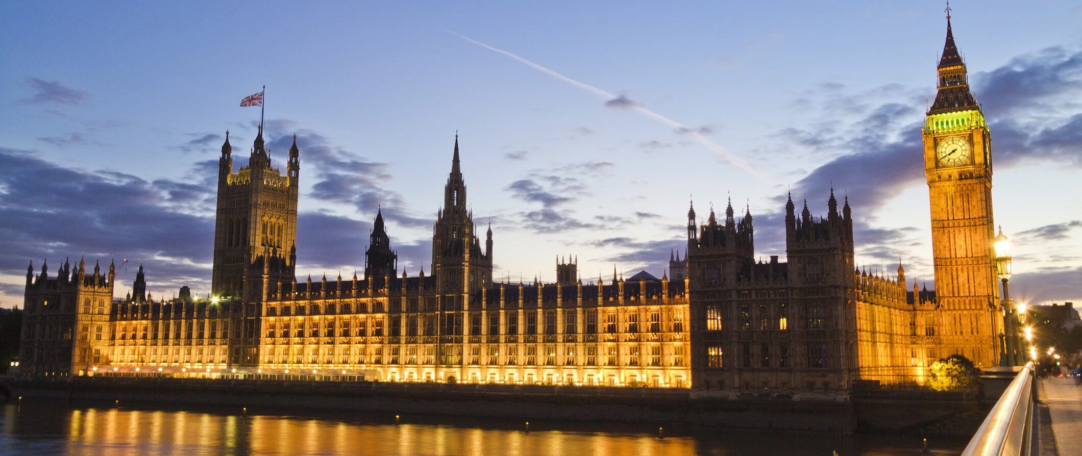 The Houses of Parliament lit up at night