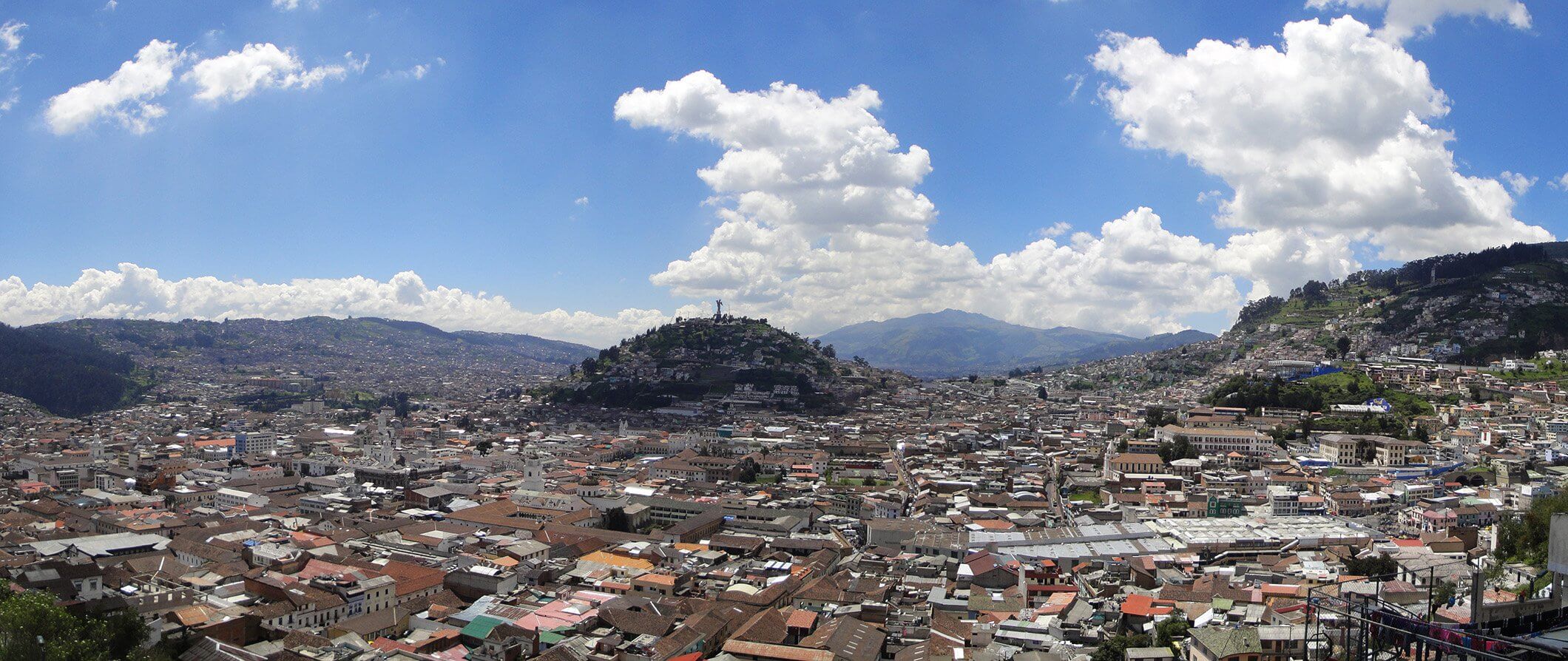 View from above looking down over Quito in Ecuador