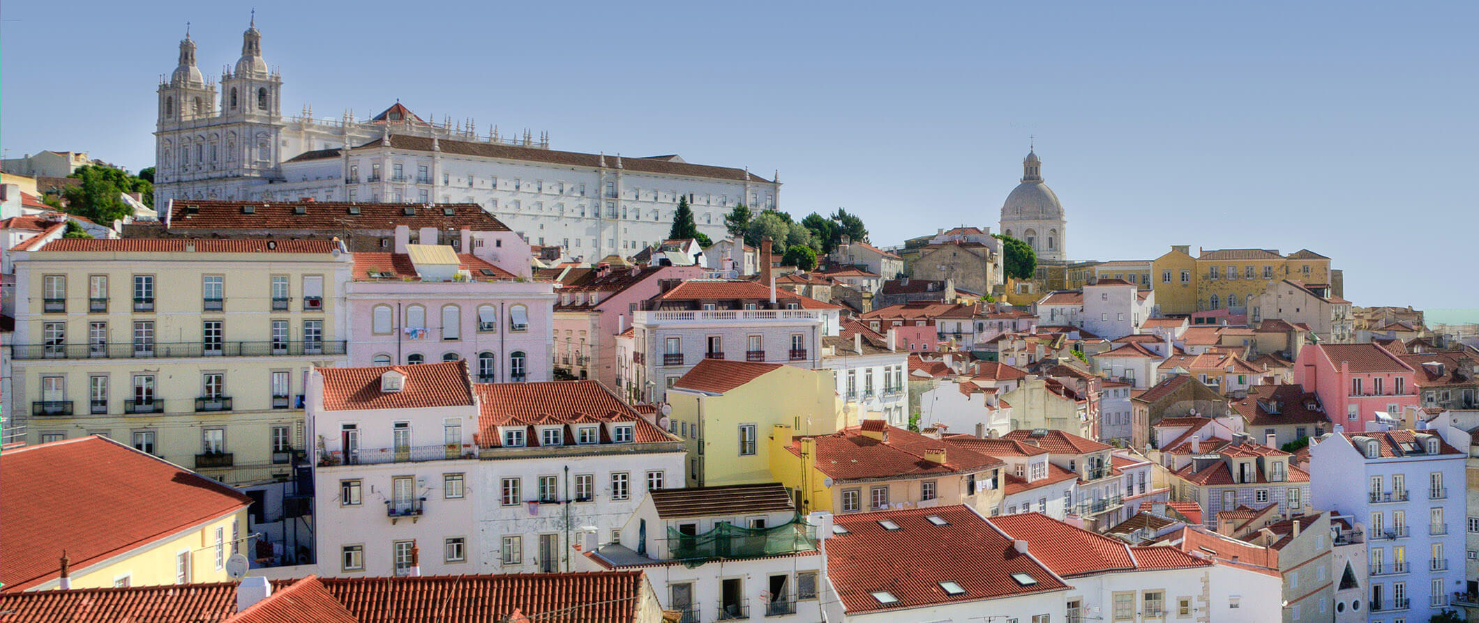 City view of Lisbon. Colorful buildings on a hill