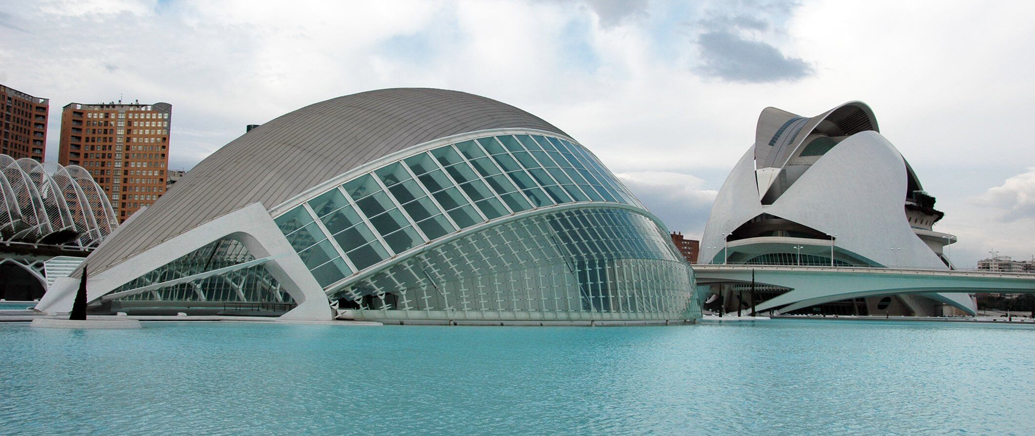 Modern building in Valencia surrounded by water