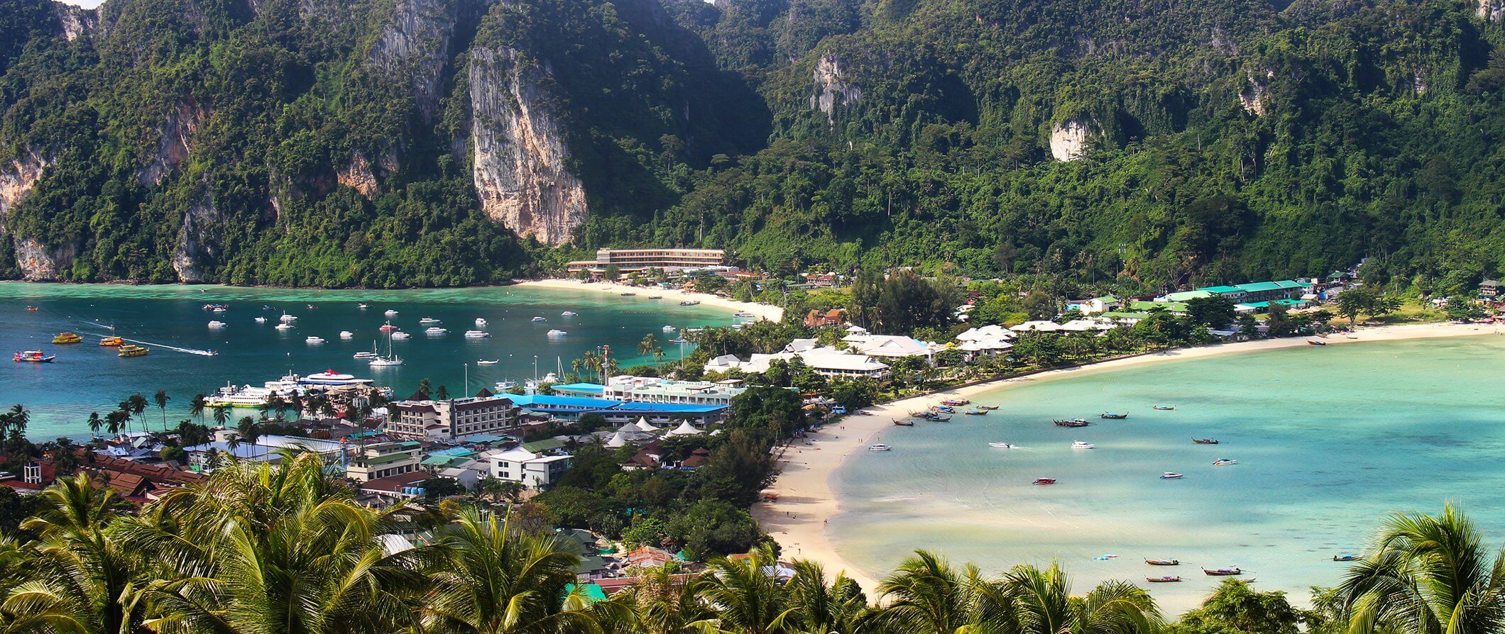 Koh Phi Phi taken from above. Beach, sea and boats