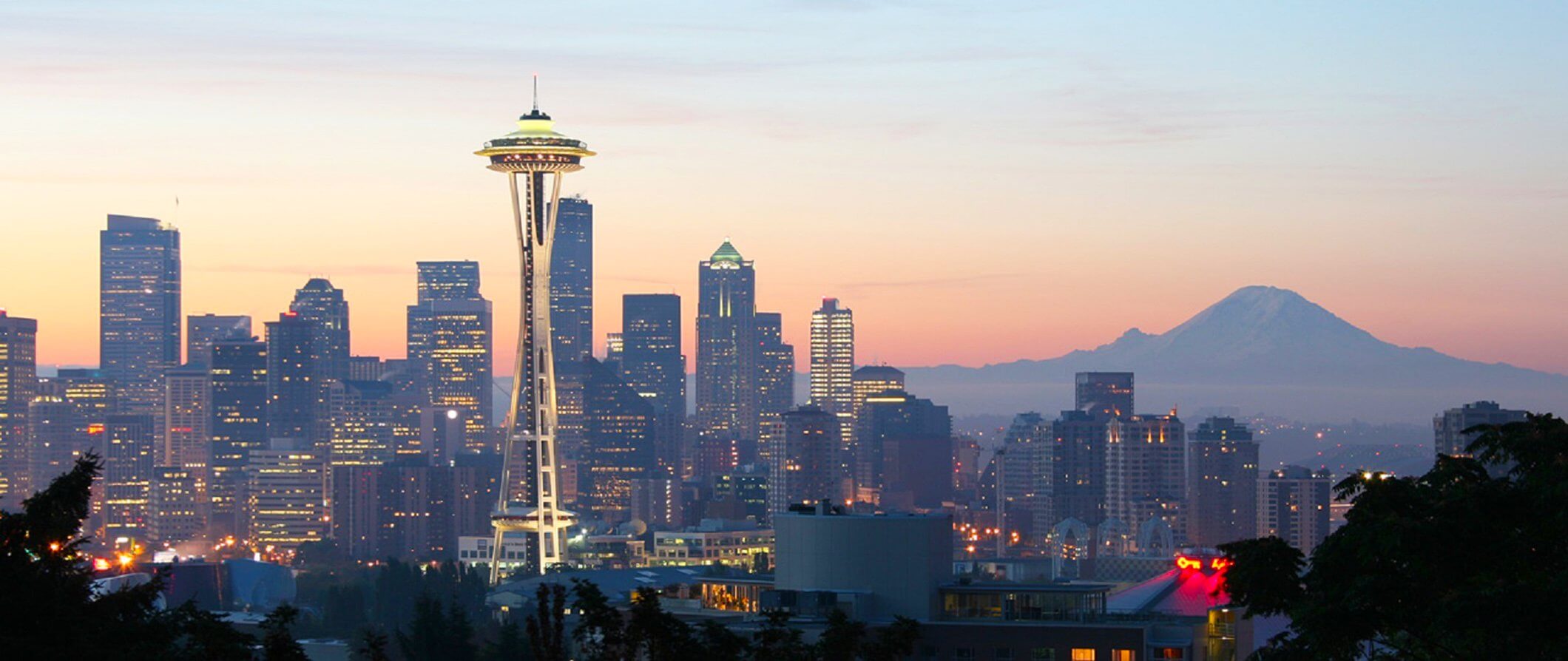 Iconic areal image of Seattle skyline with the space needle