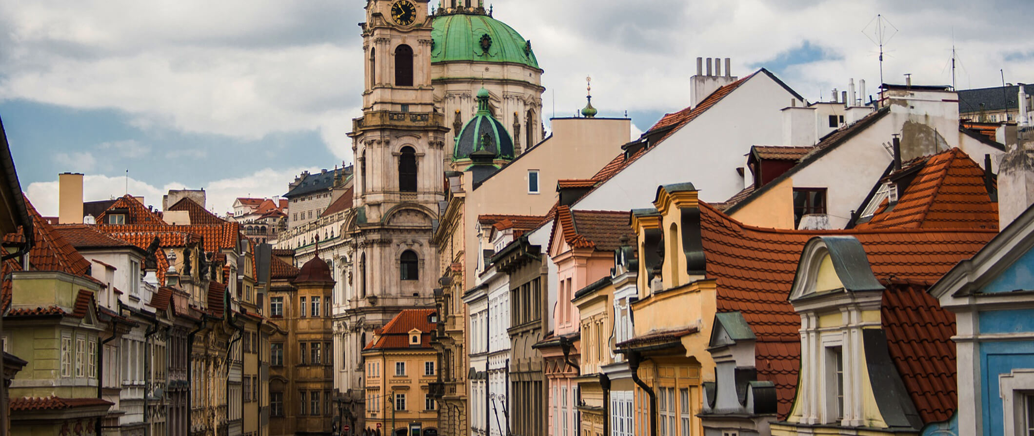 city shot of the tops of buildings in Prague