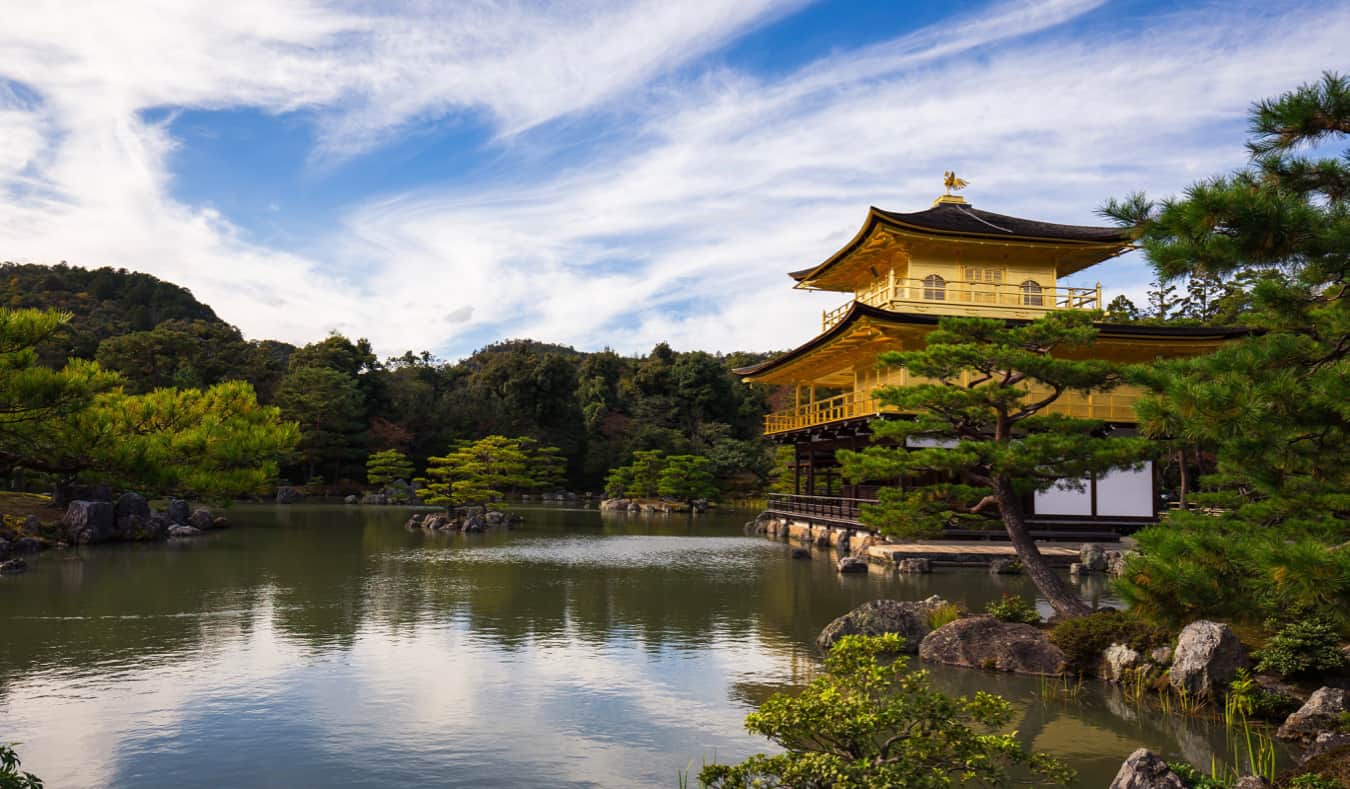A serene temple complex surrounded by trees in beautiful, historic Japan