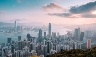 Hong Kong's beautiful skyline from above at the golden hour