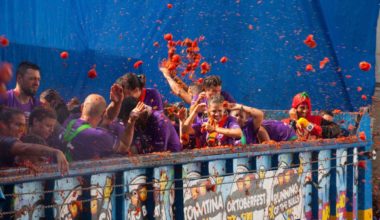 People having fun at the La Tomatina festival in Spain