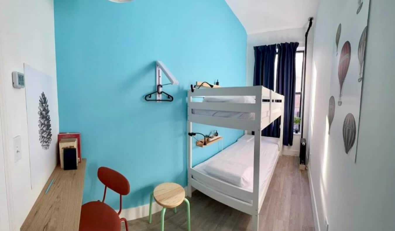 Basic bunk beds at the East Harlem hostel in NYC