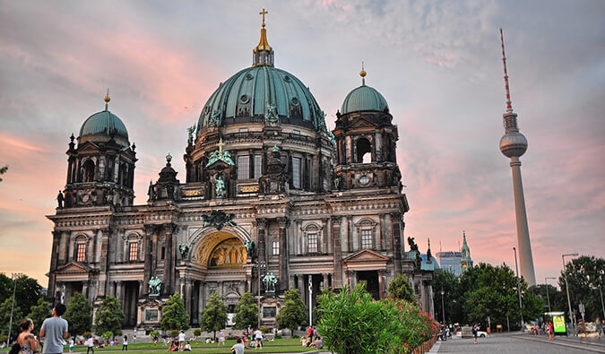 Museum Island, Berlin with the big church during sunset