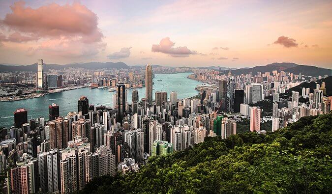 Overlooking Hong Kong from Victoria Peak at Sunset