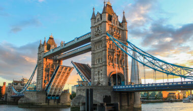 A picture of Tower Bridge in London during sunset
