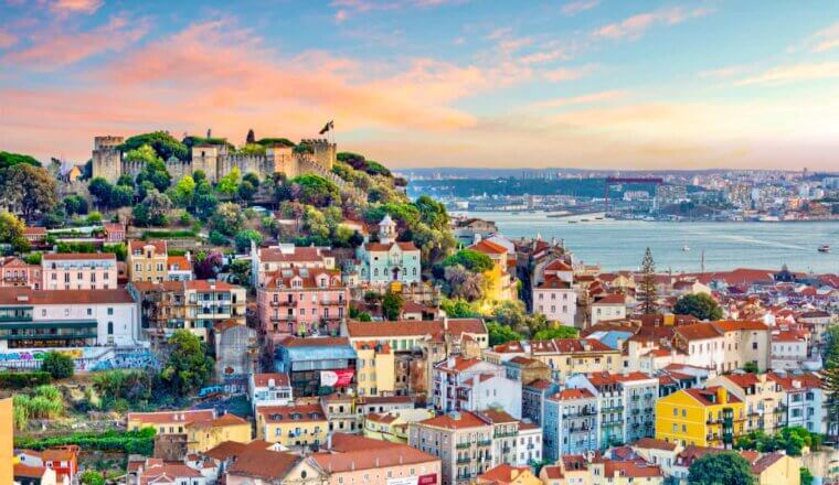 Colorful rooftops over Lisbon, Portugal during a bright and sunny summer day