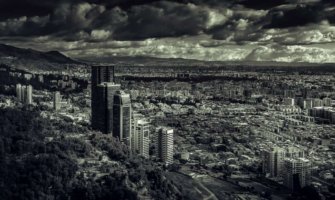 A black and white photo of Bogota, Colombia