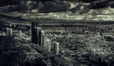 A black and white photo of Bogota, Colombia