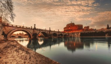 The historic architecture of Italy at sunset