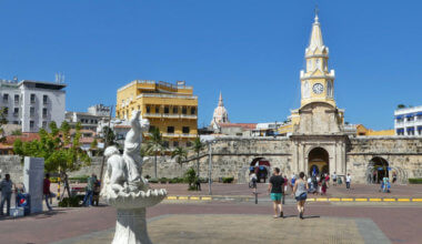 a busy plaza in Cartagena, Colombia