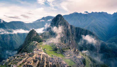 Machu Picchu, Peru, surrounded in mist and clouds