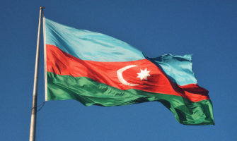 The Azerbaijan flag waving in the wind