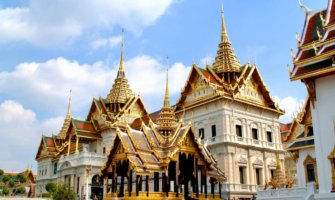 One of the many huge Buddhist temples in Bangkok, Thailand