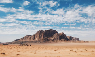 A blue sky over the arid Wadi Rum in Jordan