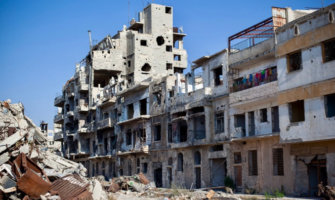 One of the many damaged buildings in Syria