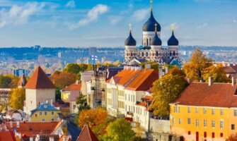 "A view of the Old Town in Tallin, Estonia on a bright summer day