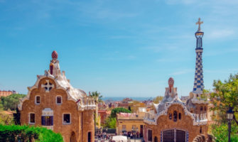 The famous park Guell in Barcelona, Spain in the summer