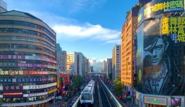 The busy downtown and tall buildings of Taipei, Taiwan